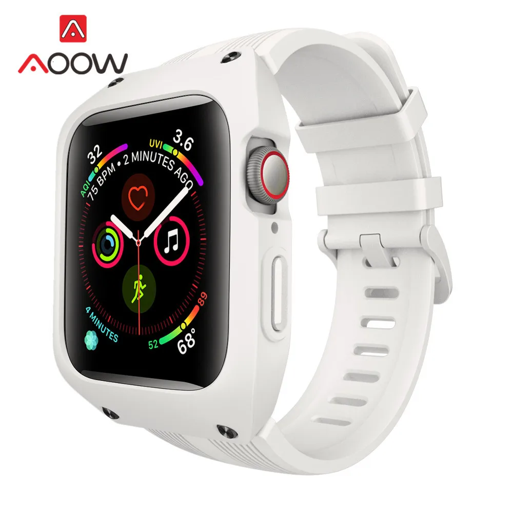 Силиконовый ремешок для часов с чехол для iWatch Apple Watch Series 4 44 мм Собранный защитный чехол для браслета