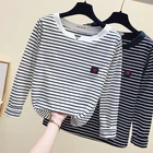 Женская хлопковая Футболка gkfnmt, повседневная, приталенная, с длинным рукавом, в Корейском стиле, осенне-зимняя