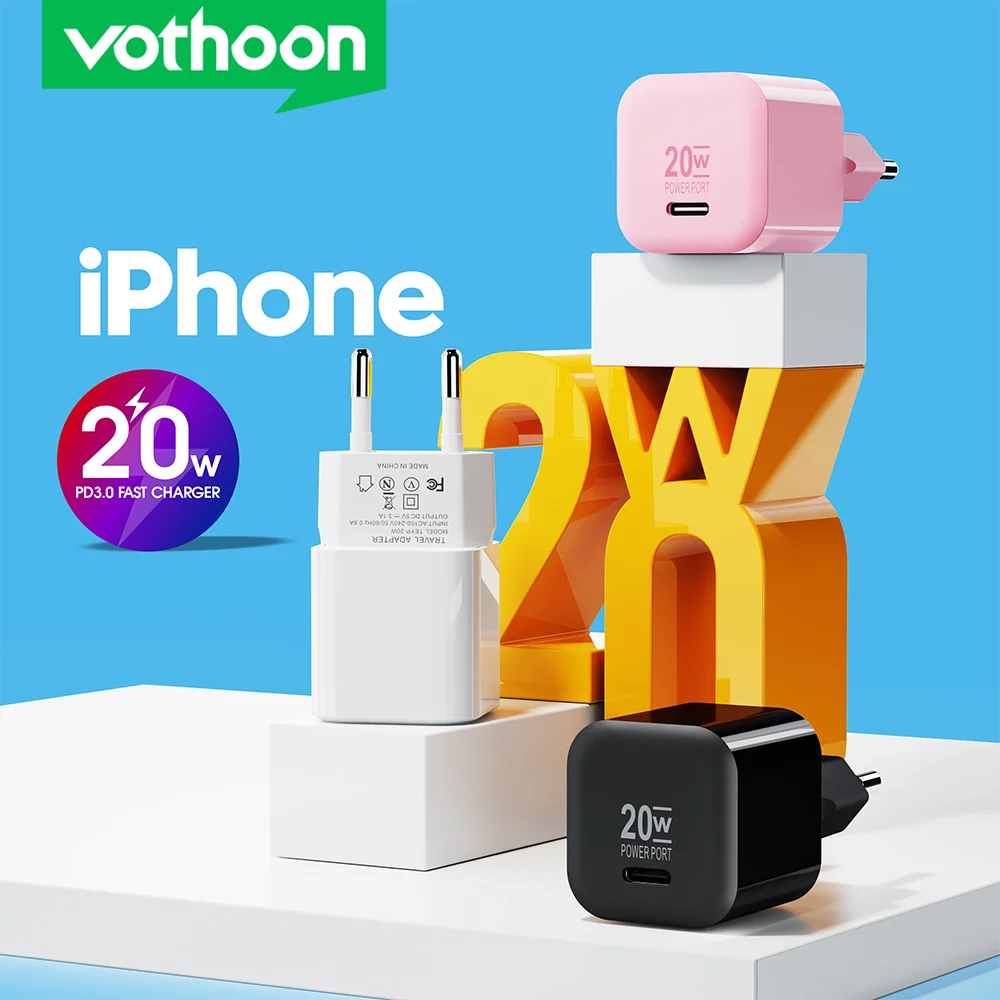 

Vothoon 20 Вт USB Type C Зарядное устройство для iPhone 13 Pro Max 12 Mini Quick Charge 3.0 QC PD USBC USB-C Быстрая зарядка Дорожное зарядное устройство