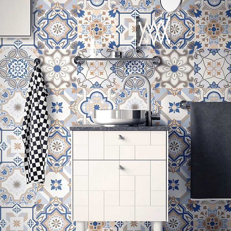 

Morocco Retro Tiles Wall Stickers for Bathroom kitchen Tile Stickers Decor Adhesive Waterproof PVC Stair Waist Line 60x60cm DIY