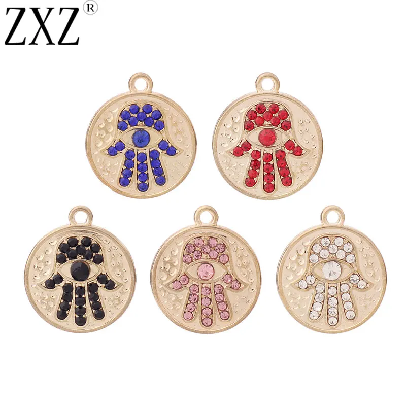 ZXZ 10 шт золотые хрустальные стразы сглаза Хамса круглые подвески для ожерелья