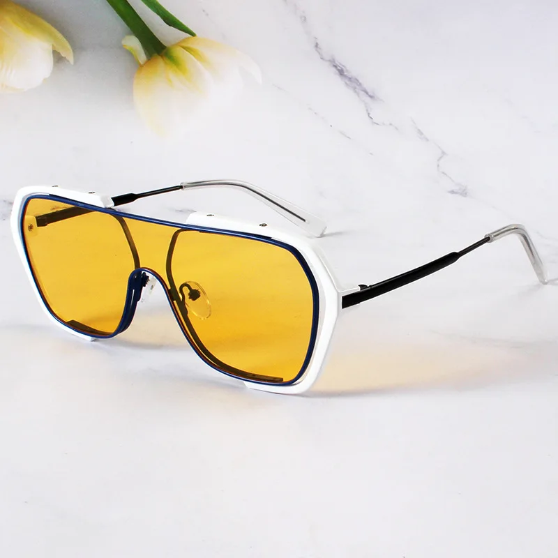 

New Square Large Frame One-piece Sunglasses Personality Men and Women Double Beam Metal Fashion Cool Eyeglasses