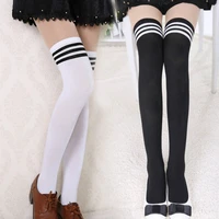 new sexy medias black white striped long socks women over knee thigh high over the knee stockings ladies girls warm knee socks