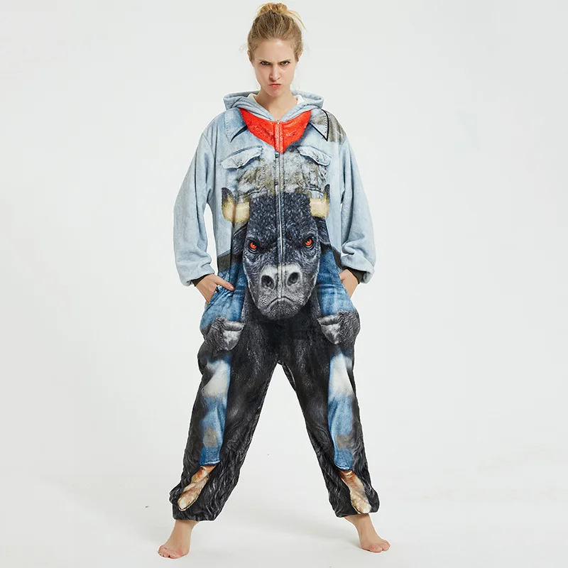 

King Cow Kigurumis Animal Women Pajamas Suit Adult Sleepwear Homewear Festival Party Costume Pajama Jumpsuit