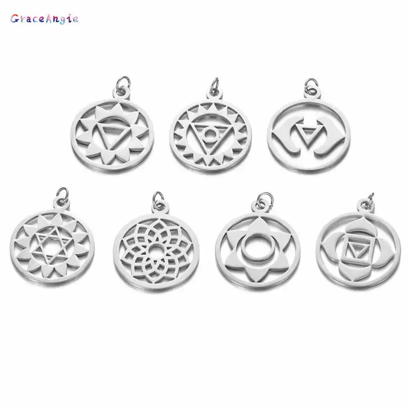 

GraceAngie 5 шт. из нержавеющей стали Йога Лотос чакра Полированные Подвески ожерелье подвески женский браслет ювелирные изделия ручной работы а...