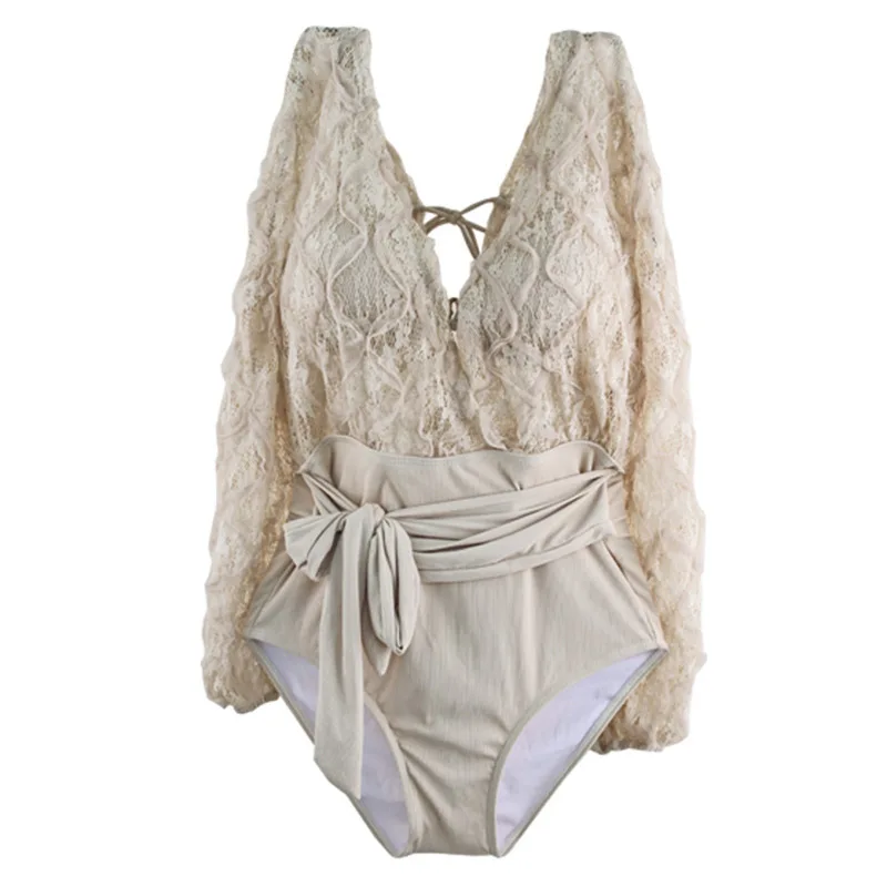 

2021 new one-piece swimsuit women's long sleeve slim fit bathing suit