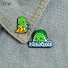 XEDZ популярная милая зеленая маленькая черепаха ешью пиццу черепаха брат брошь модная индивидуальная животная Интроверт текст значок джинсовый подарок