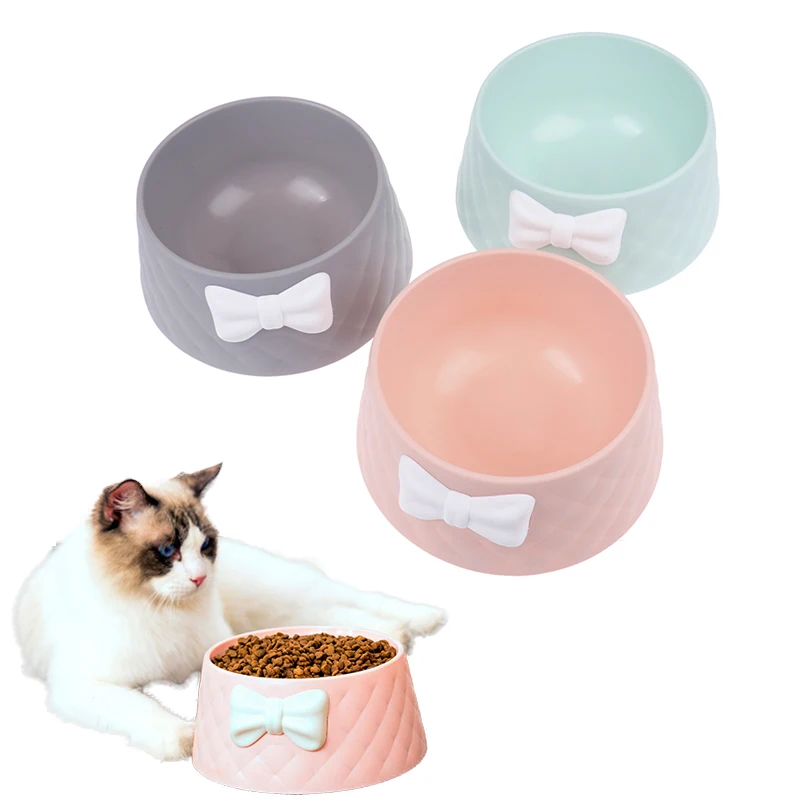 

Pet Dog Food Bowls Candy Color PP Non Slip Cat Slow Feeding Bowls Bow-Knot Water Feeder Bowl For Small Dogs Flat Faced Cats
