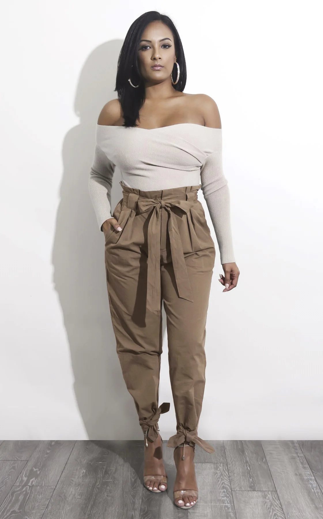 

Hot Selling Hot Selling Solid Color Bandage Cloth High-waisted Loose-Fit Versatile Casual Pants Waist String Belt