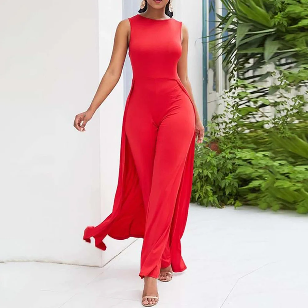 

Women's New 2021 Solid Color Retro Sleeveless Jumpsuit Western Style Fashion Temperament Commute Casual Oversize Round Neck