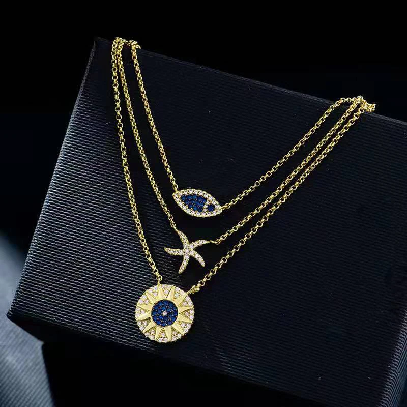 

Fashion High Jewelry Tropical Ocean Wind Three Layers Golden Adjustable Exquisite Lady Necklace Romantic Luxury Jewelry Gift
