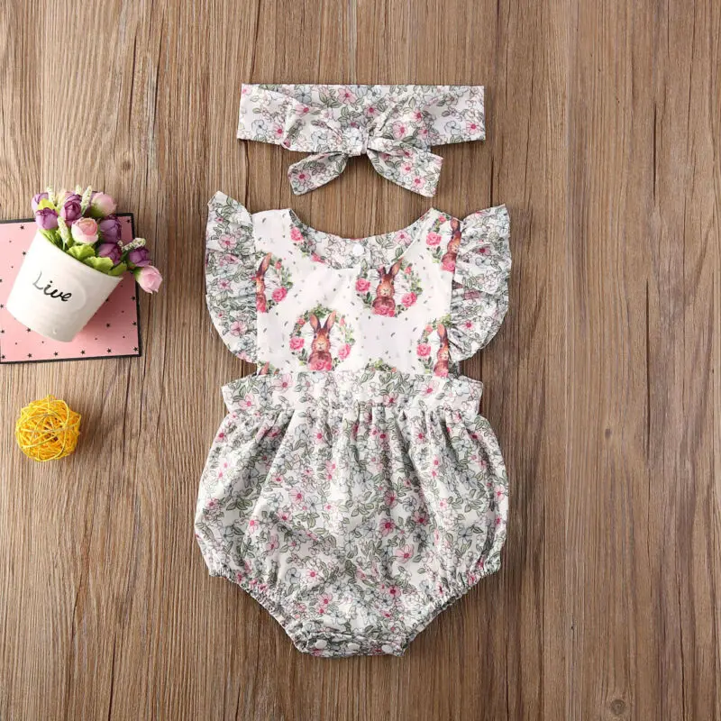 Easter Sunday 2020 Toddelr Baby Girl Sister Matching Floral Rabbit Jumpsuit Bodysuit Or Dress Outfit | Мать и ребенок