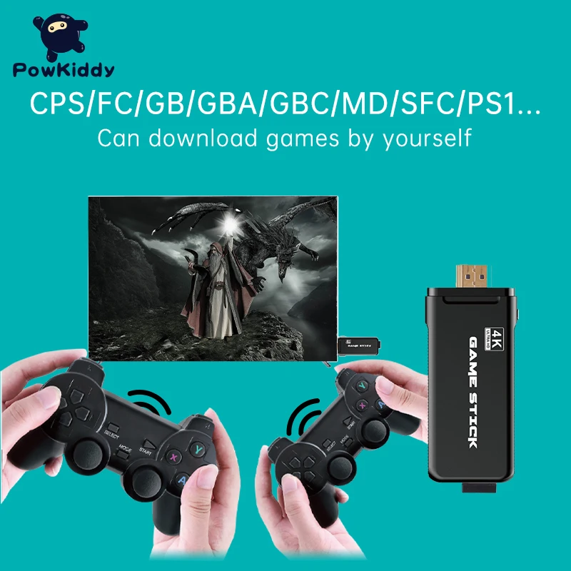 

POWKIDDY New Tv Game Stick 4K HD Video Game Console Retro Arcade 10000 Games Wireless Dual Controller Gamepad Children's Gifts