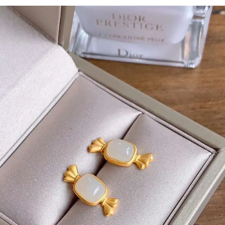 

Cute Earrings Women's Sterling Silver Anti-Allergy Small and Simple Refined Grace Candy Earrings Natural Hetian Jade Earrings fo