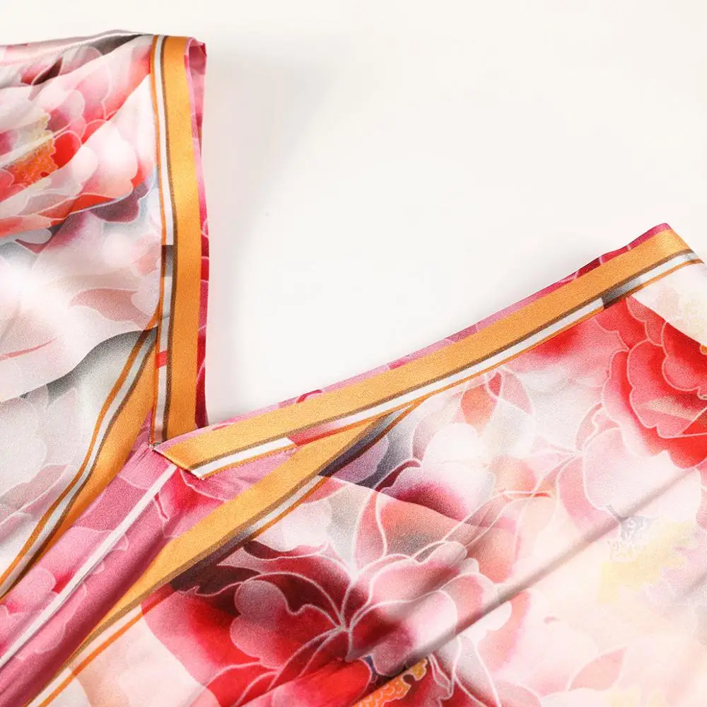 

POKWAI women's fashion silk dress short sleeve casual style summer dress V-neck