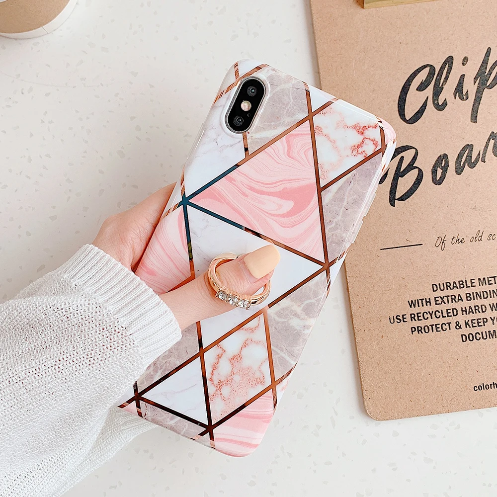 Чехол для телефона LOVECOM для iPhone 11 Pro XR XS Max 6 6S 7 8 Plus X Мягкая Гальваническая мраморная задняя крышка с кольцом на палец