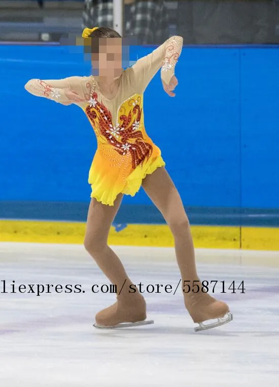 

yellow figure skating dress girls competition ice skating dresses custom ice skating clothes women free shipping
