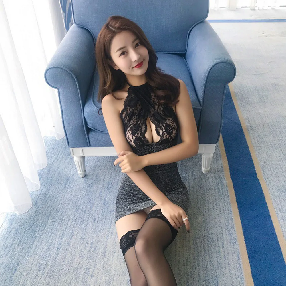 

Erotic underwear Temptation Dress Exotic Costumes Perspective Nightclub Nightclub Uniform Halter Bra Sexy Lace Lingerie