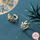 Trustdave Настоящее 925 пробы серебро сладкие листья CZ ушные Клипсы Серьги для женщин без серьги в стиле пирсинга ювелирные изделия DA1378