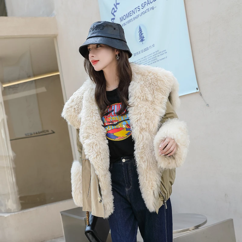 

Женское пальто средней длины с подкладкой из натурального меха ягненка, Женская куртка с длинным рукавом, верхняя одежда оптом MN01