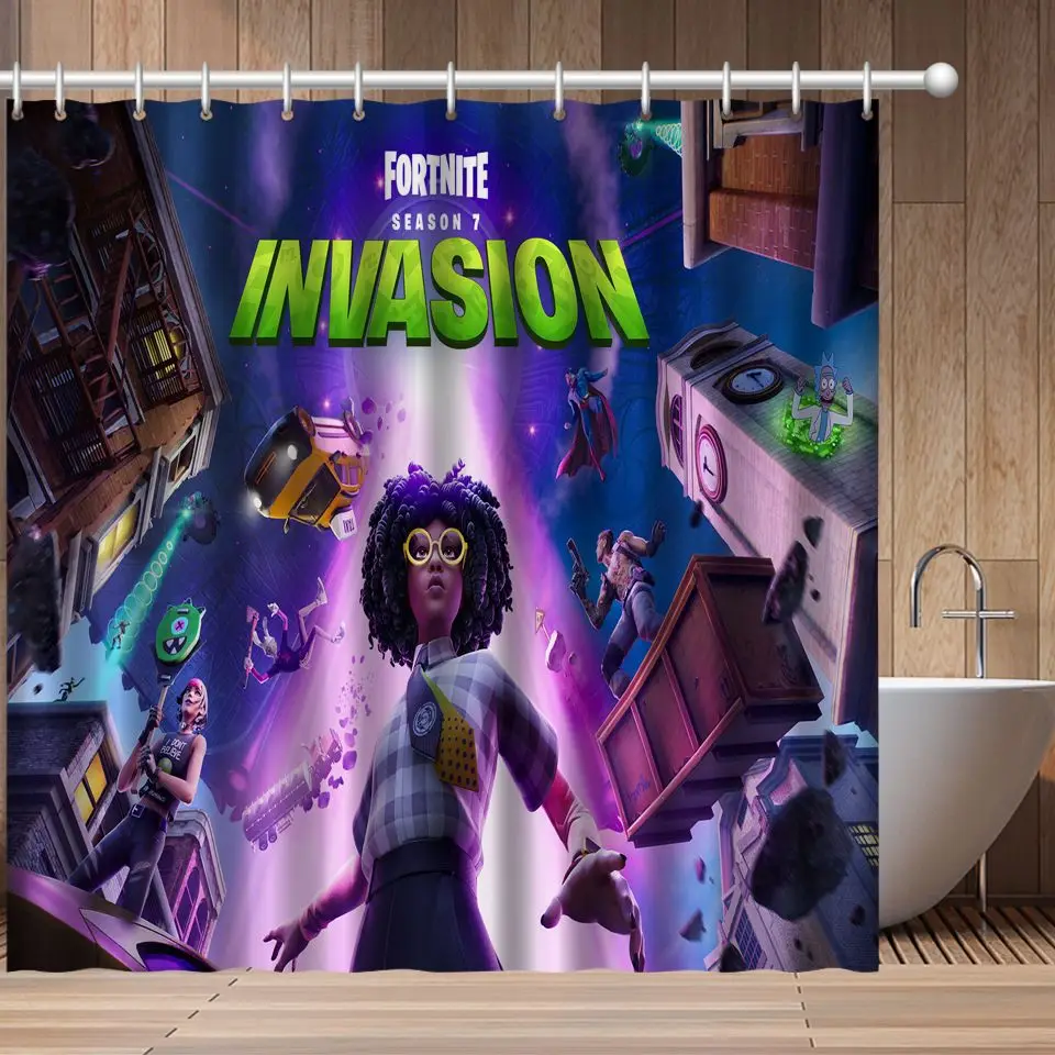 

Original Fortnite New Season 7 Invasion Bathroom Shower Waterproof Shower Curtain Game Cartoon Figure Pattern Polyester Printing