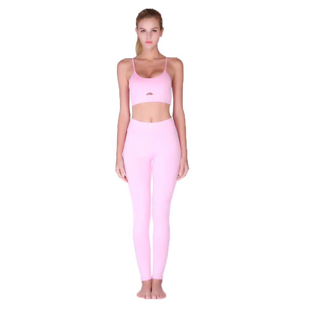 pink Полый женский комплект для йоги сексуальный для спортзала спортивный костюм для фитнеса одежда для тренировок спортивная одежда спортивный бюстгальтер+ брюки комплект - Цвет: pink