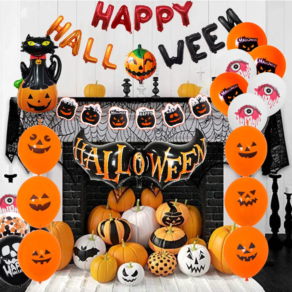

Balloons Kit Happy Halloween Decor Theme Party Balloon Aluminum Foil Photo Props Pumpkin