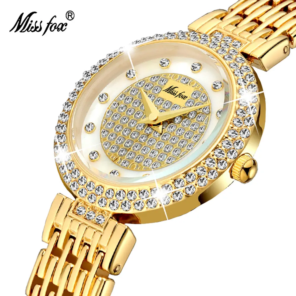 

MISSFOX Women's Watches Fashion Luxury Brand Full Diamond Hardlex Dial Bling Casual Waterproof Ladies Quartz WristWatch 2703