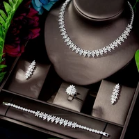 hibride romantic cubic zirconia leaf design earrings necklace set bridal jewelry for women wedding dinner party bijoux n 1203