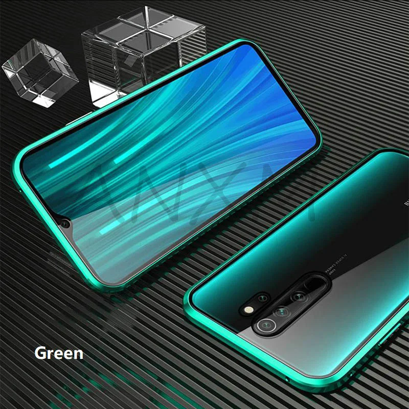Металлический магнитный чехол для Xiaomi Redmi Note 7 8 K20 Pro закаленное стекло магнитные чехлы Чехол для Xiaomi Mi 9 SE 9T Pro A3 lite чехол - Цвет: Green