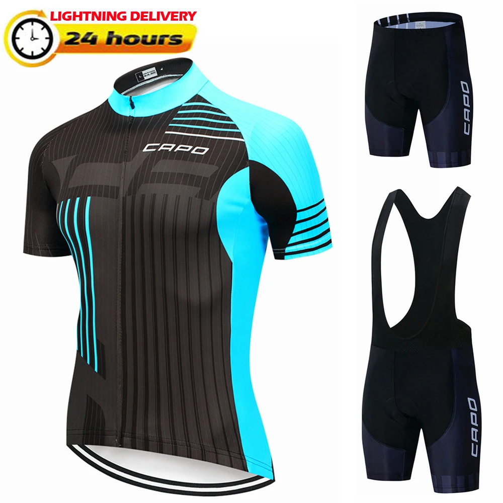 

2021 Capo Pro Team summer cycling Jersey set Bicycle Clothing Breathable Men Short Sleeve shirt Bike bib shorts 19D Pad