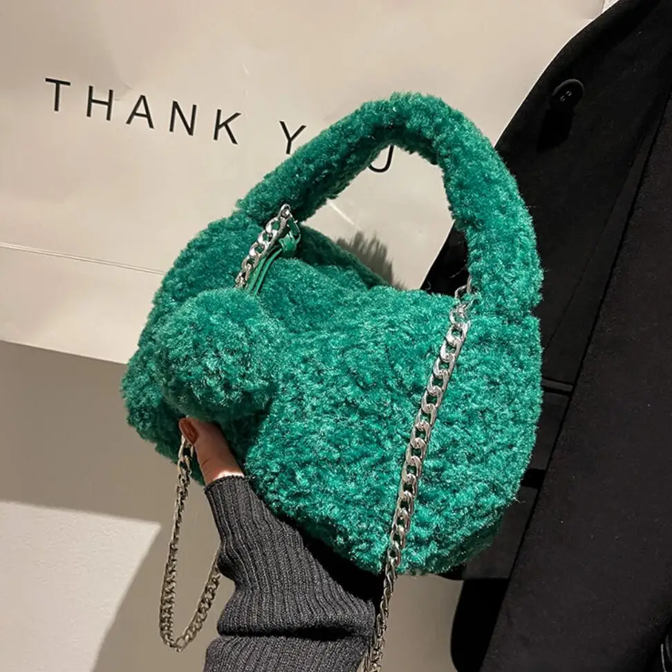 

Faux Fur Small Tote bag 2022 New Soft Plush Women's Designer Handbag Solid color Shoulder Messenger Bag Phone Purses
