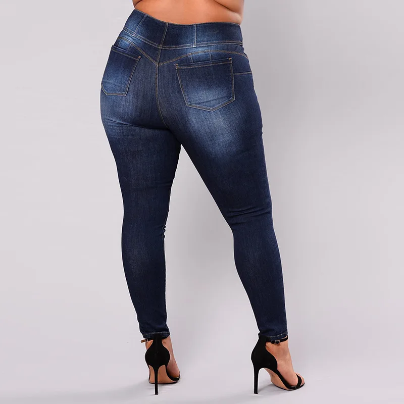 Однотонные женские джинсы с завышенной талией большие размеры |