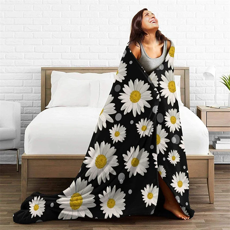 

White Daisies And Dots Navajo Cubre Camara Green Throw Blanket 3D Print On Demand Sherpa Super Comfortable For Sofa Thin Quilt