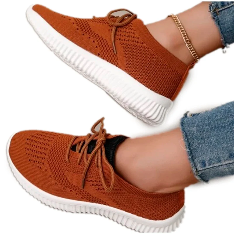 

Woman Sneakers Knitting Vulcanized Shoes Flats Women Fashion Soft Platform Lace Up Mesh Comfortable Ladies Casual Footwear 2021