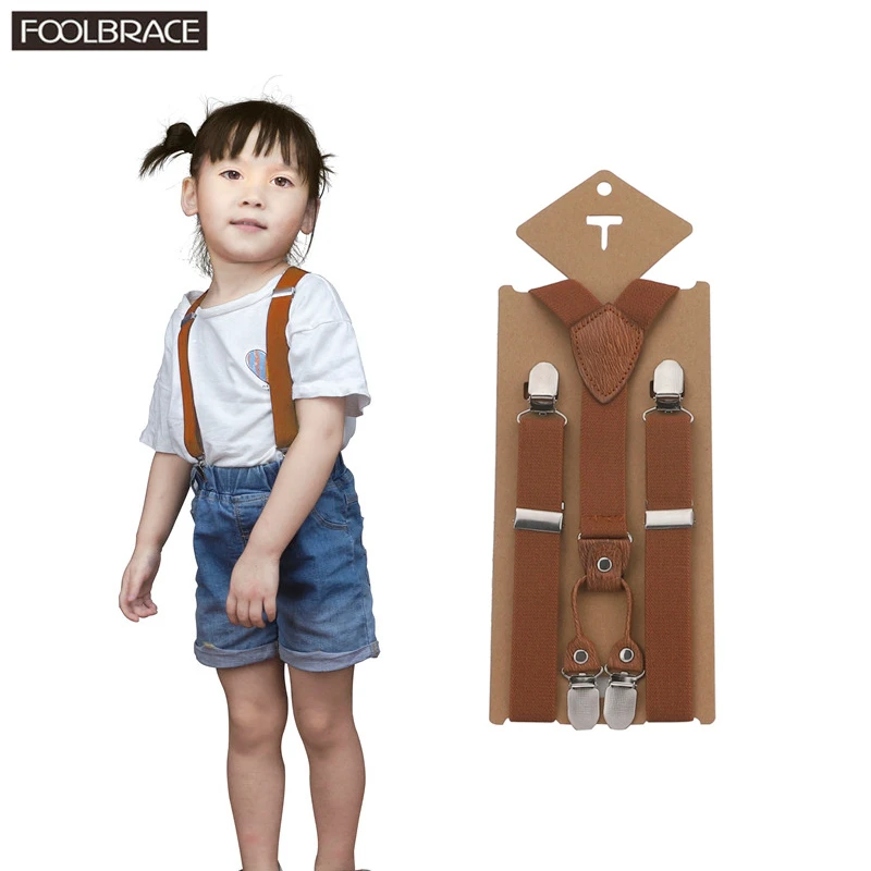 Регулируемые подтяжки для мальчиков и девочек эластичные кожаные с 3 клипсами