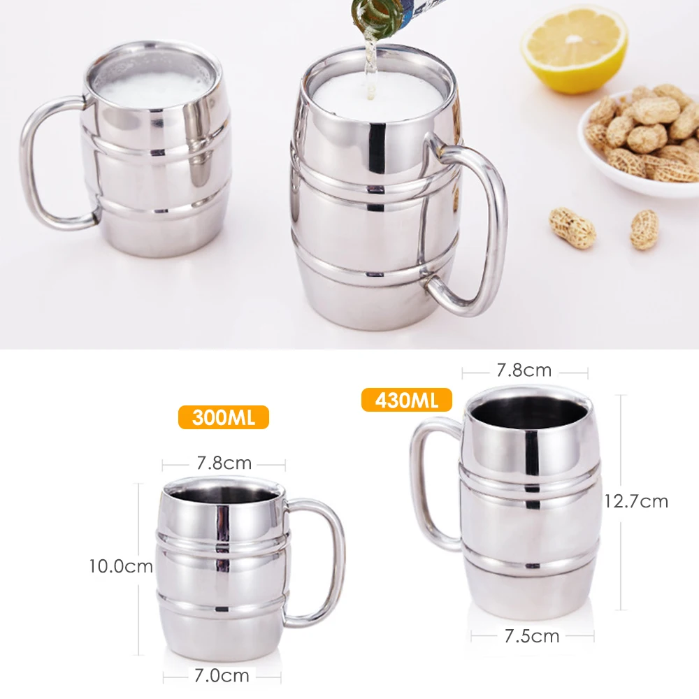 

KTV Bar Insulated Draft Beer Stainless Steel Mugs Double-layer Cold Preservation Wine Bamboo Joint Beer Glass Double Line Glass