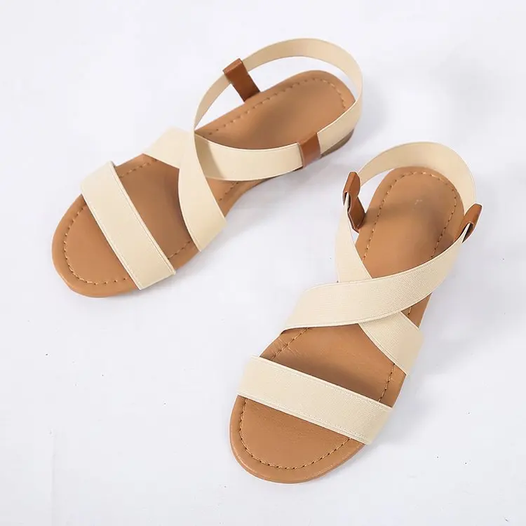

2021 Sandals Shallow Mouth Female Shoe Large Size Open Toe New Fashion Girls Big Beach Comfort Flat Summer Beige Peep Casual Ela
