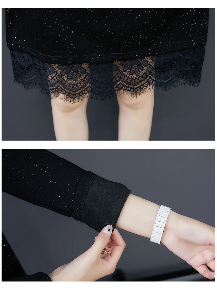 Винтажное кружевное черное платье KMETRAM женское весенне осеннее мини с длинным