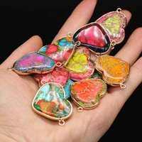 natural stone heart shape colorful emperor stone charm pendant for jewelry making diy necklace accessories gift size 26x38mm
