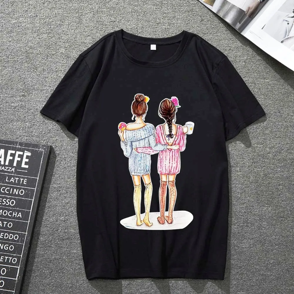 

Fashion T-shirt Unisex Street Style Black Short Sleeve Round Neck Breathable Top Small Fresh Girl Print Series Harajuku Top