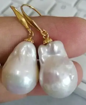 

a pair of 20 mm natural Australian south sea white pearl earrings