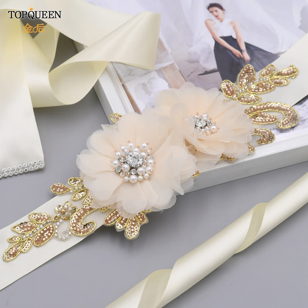 

TOPQUEEN S33 Decorative Belt for a Wedding Dress Party Dresses Maternity Sash Belt Bridal Satin Belt Flower Belt Fashion