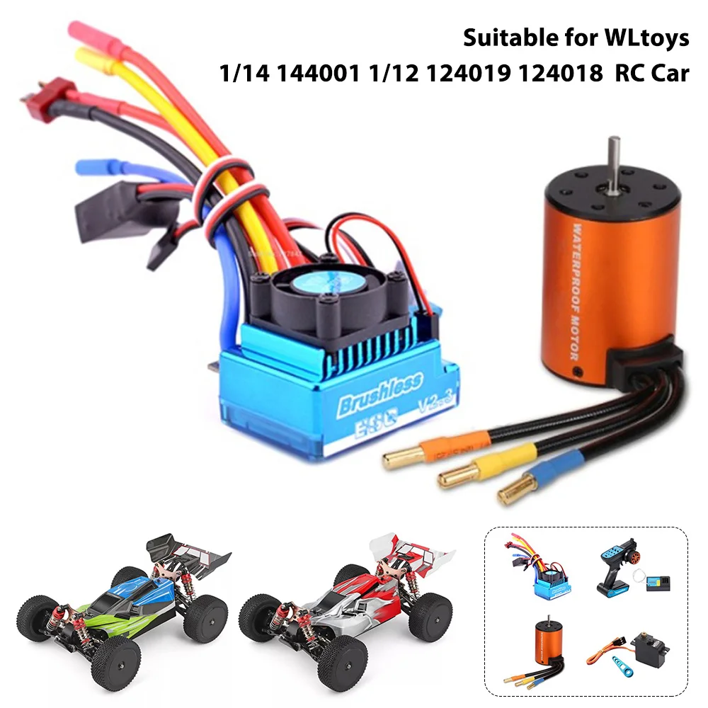

Brushless Motor 2.4G 3CH Remote control set 120A Brushless ESC Combo Kit for WLtoys 1/14 144001 1/12 124019 124018 RC car