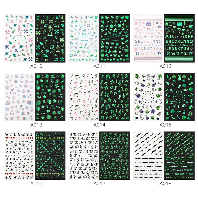 Флуоресцентные цветные наклейки на ногти с четырьмя лилилиями зеленые буквы