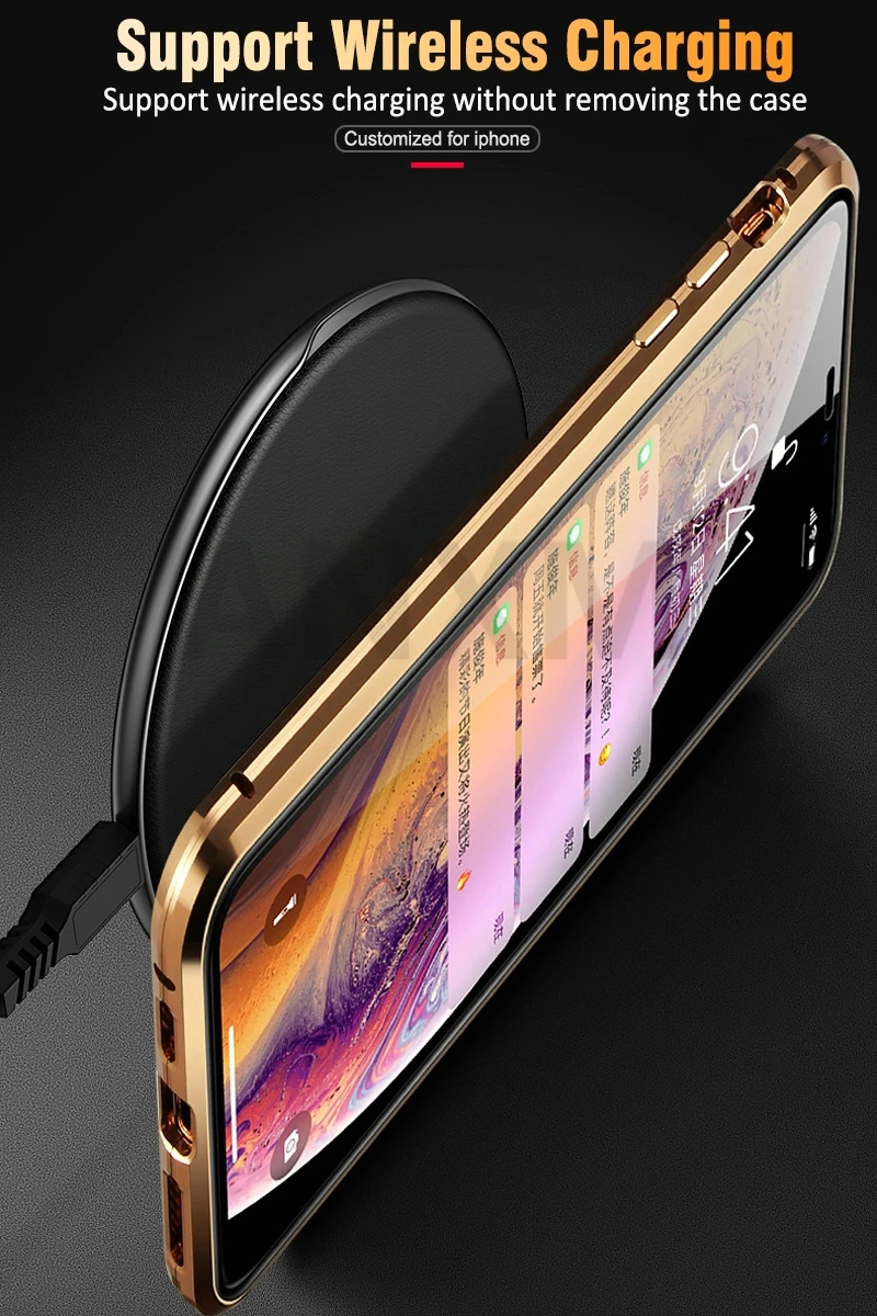 Металлический магнитный чехол для iphone X, Xr, Xs, 11 Pro, макс. закаленное стекло, задняя крышка с магнитом, чехол для iphone 6, 6s, 7, 8 Plus, чехол