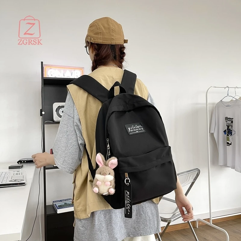 

2021 New Fashion Student Schoolbag Female Harajuku Style Large-capacity Pure Color Simple And Trendy Backpack Waterproof Bag