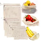 Многоразовые хлопковые мешки для овощей, домашняя кухонная Сетчатая Сумка для хранения фруктов и овощей с кулиской, машинная стирка