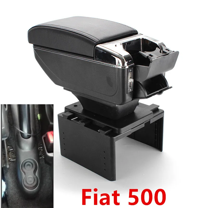 Для Fiat 500 подлокотник коробка зарядка через usb повысить двухслойный центральный содержание держатель пепельница аксессуары