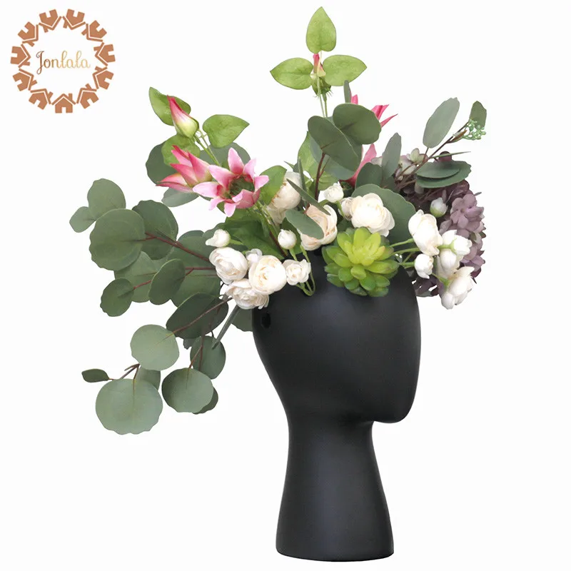 Creative Human Head White Black Decorative Bastract Ceramic Vase without Flower Home Model Room Decoration Ornaments
